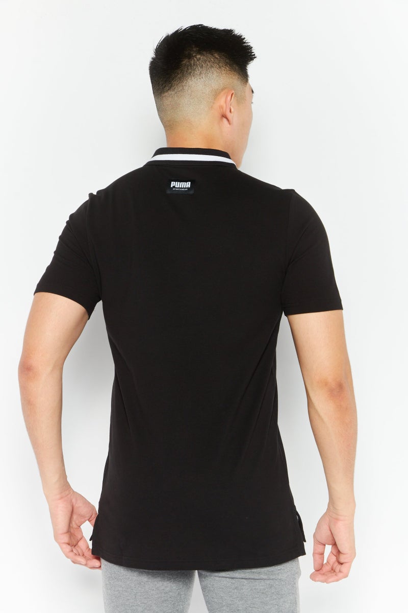 PUMA تي شيرت بولو قصير الأكمام للرجال بتصميم رياضي مع شعار العلامة التجارية، أسود - Image 2